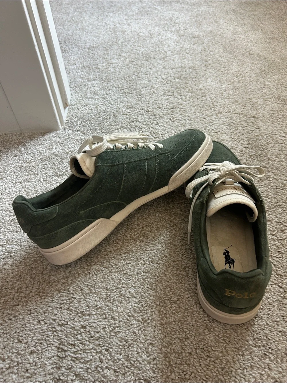 Polo by Ralph Lauren Green Suede Low-Top Sneakers with Cream Trim